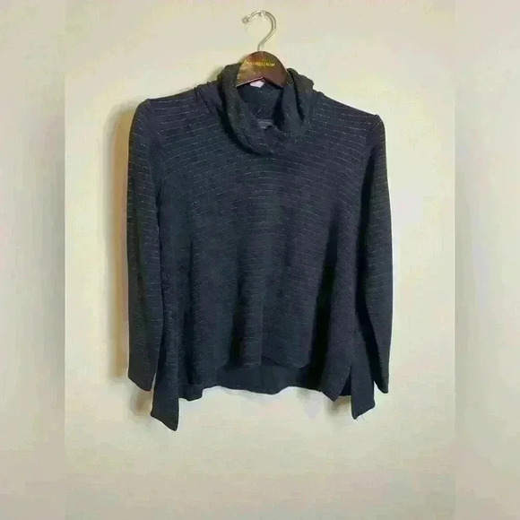 J. Jill Women’s Cowl Neck Sweater Black/Metallic Silver Stripes Size S Petite - Picture 1 of 8